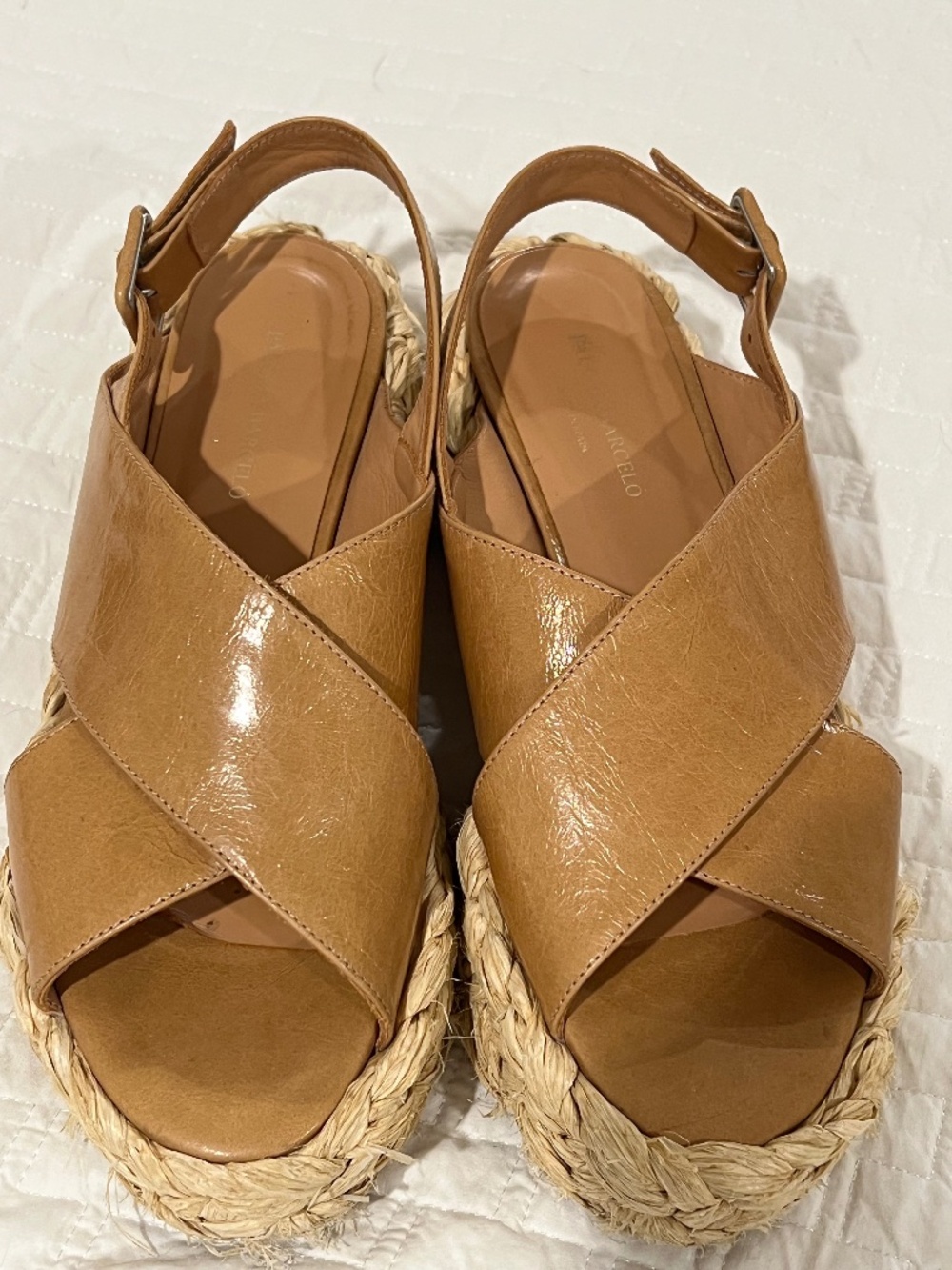 Paloma Barcelo Raffia Wedge Espadrille Sandals Size 38